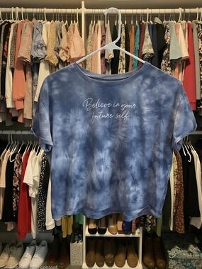 Justice Blue Tie-Dye Crop Tee with 'Believe in your future self' Script